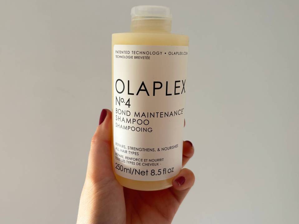 Olaplex No.4 Bond Maintenance Shampoo bottle.