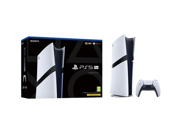 PlayStation 5 Pro console with controller and box.