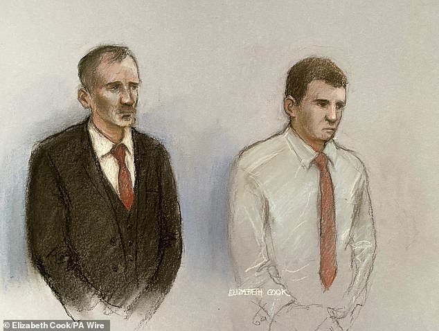 A court artist's sketch of Daniel Graham (left) and Adam Carruthers (right) at Newcastle Magistrates' Court on February 15, 2024
