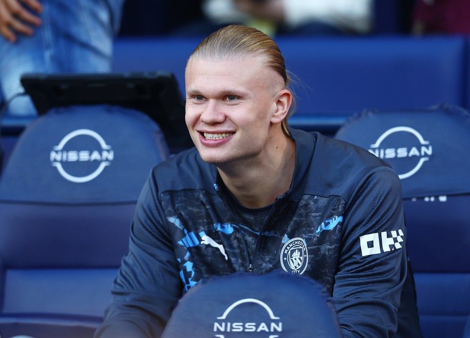 Erling Haaland of Manchester City on the substitutes bench.