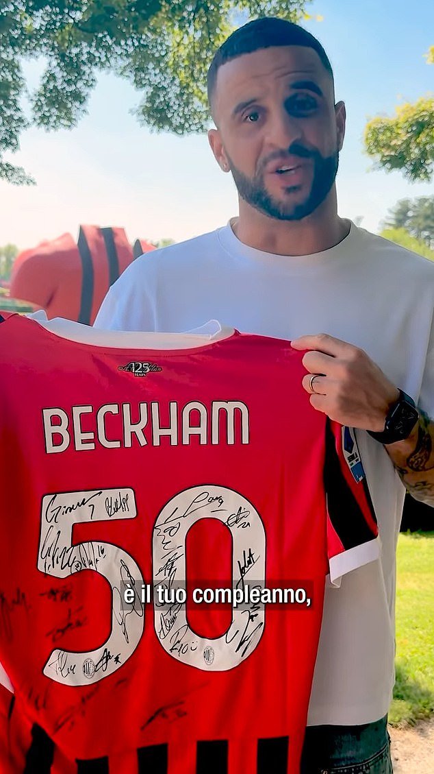 Kyle Walker also shared a personalised birthday video to the star as he held up a Beckham football shirt