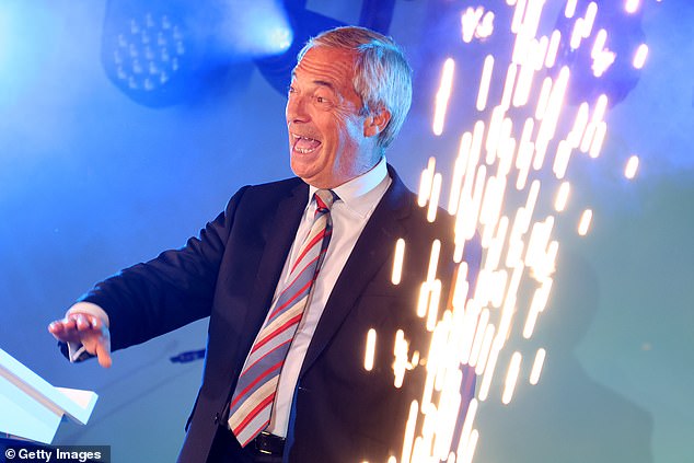 Pictured: Farage celebrating Reform's historic local election victories in Paddock Wood