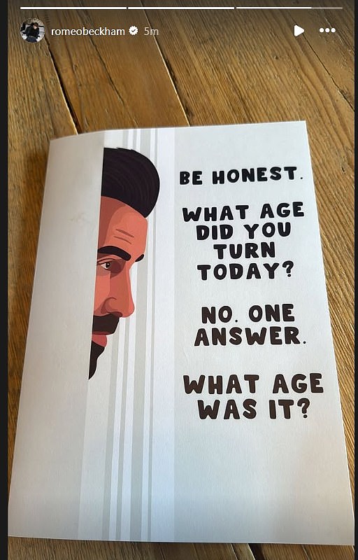 Romeo also shared an amusing snap of the birthday card he seemingly gave to his dad (above)