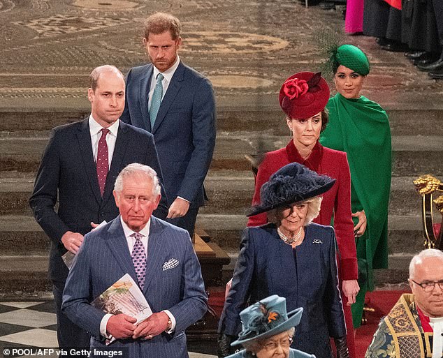 Members of the Royal Family depart Westminster Abbey after attending the annual Commonwealth Service in London on March 9, 2020