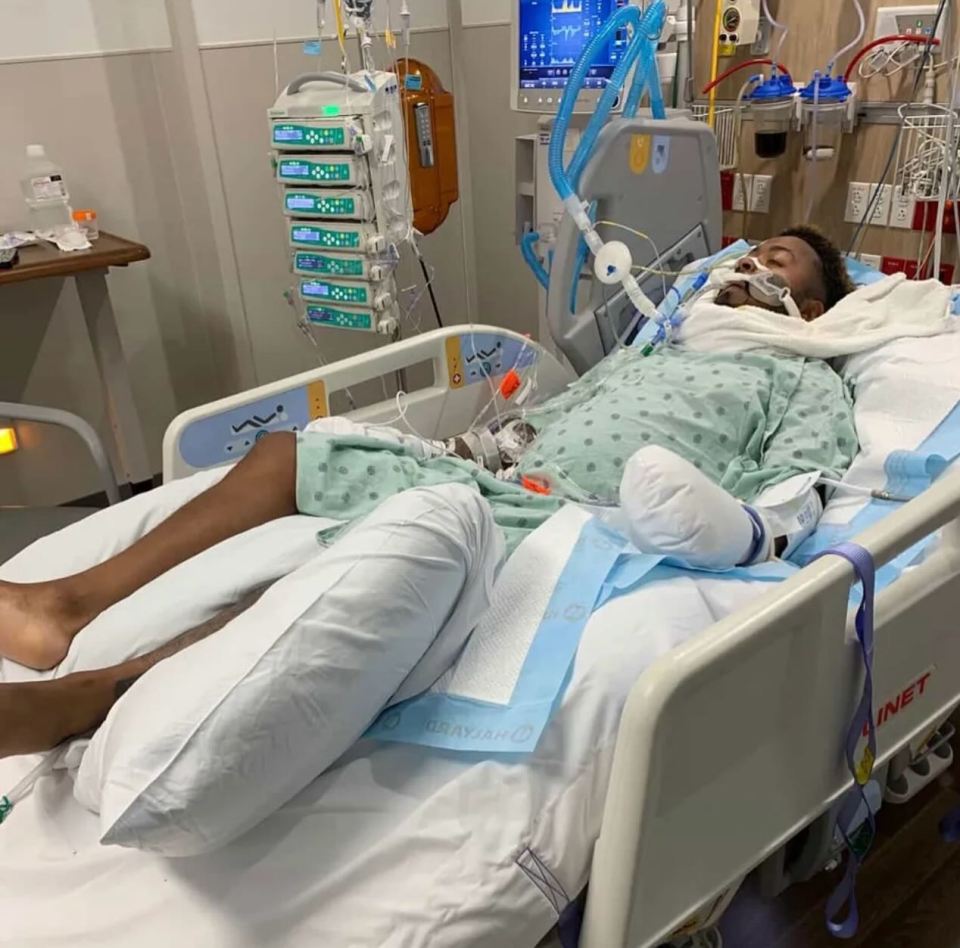 Kirk Medas in a hospital bed.