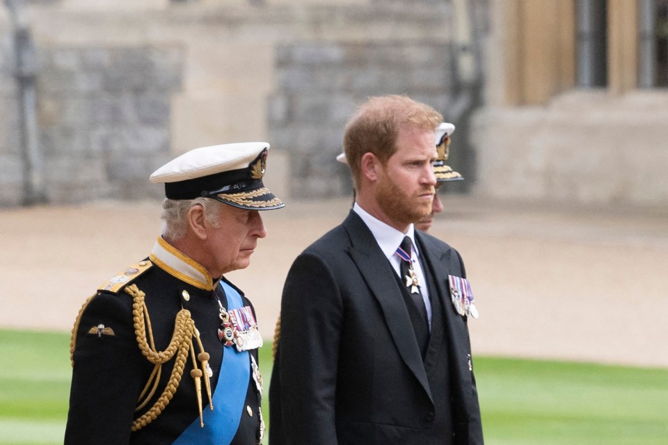 King Charles III and Prince Harry at Windsor Castle.