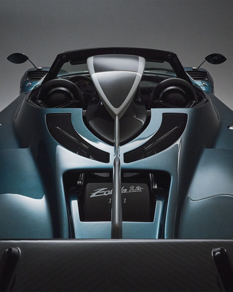 Close-up of a blue Pagani Zonda Unico.
