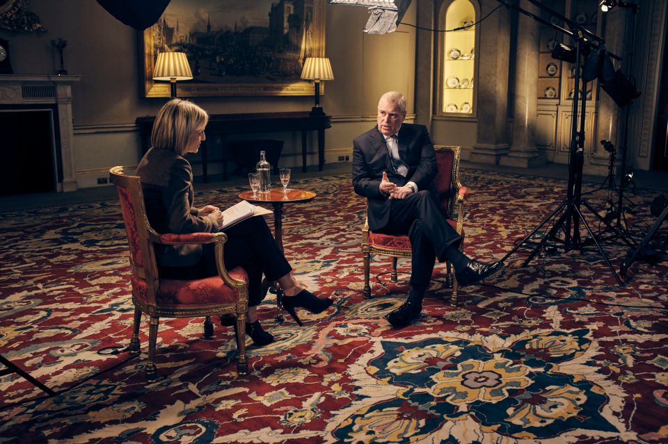 Prince Andrew being interviewed.