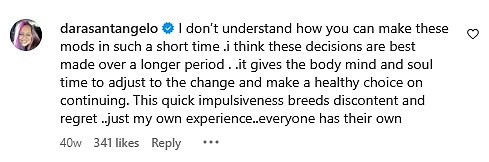 And while she is happy with her new look, not everyone is so impressed and social media users have taken to the comments underneath her posts to express concern