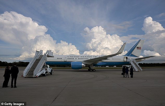 Pictured: The current Boeing 747 jet that is being used as Air Force One. It has been in service since the days of George H.W. Bush, who served as president from 1989 to 1993