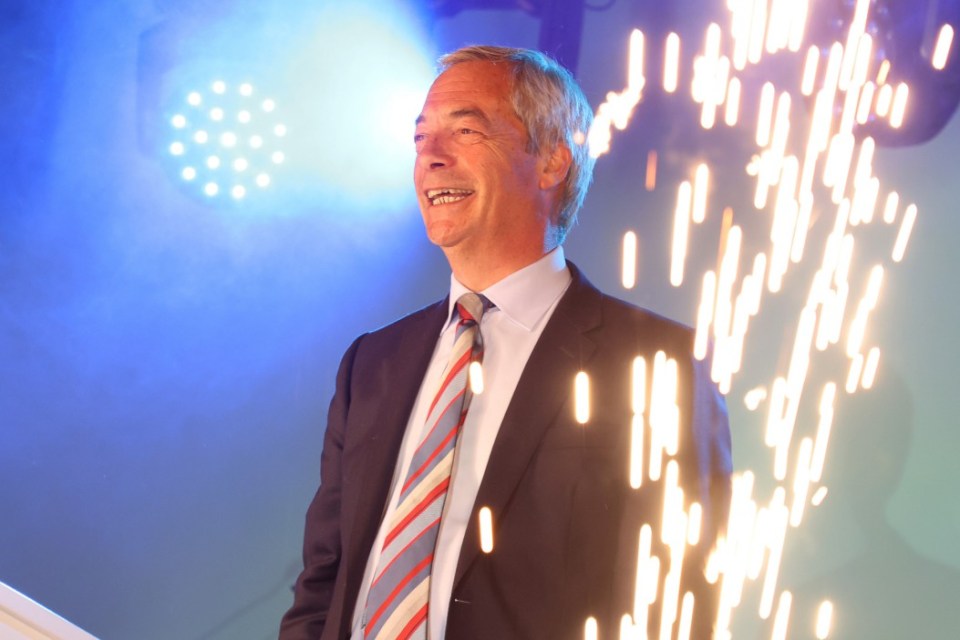 Nigel Farage celebrating electoral success.