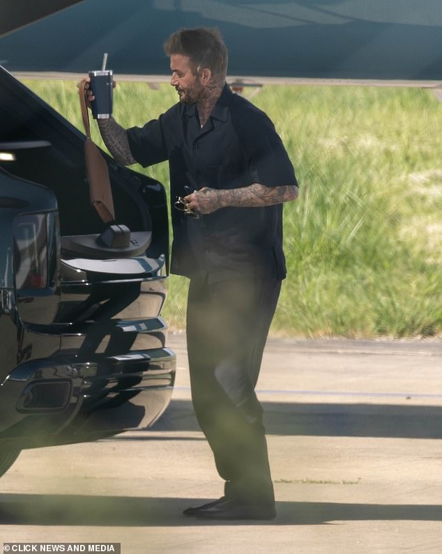 David's eldest son Brooklyn and his wife Nicola Peltz weren't seen disembarking from the plane