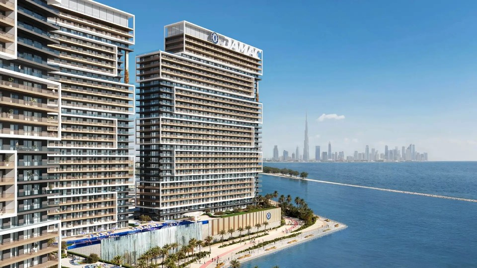 Illustration of luxury football-themed apartments in Dubai.