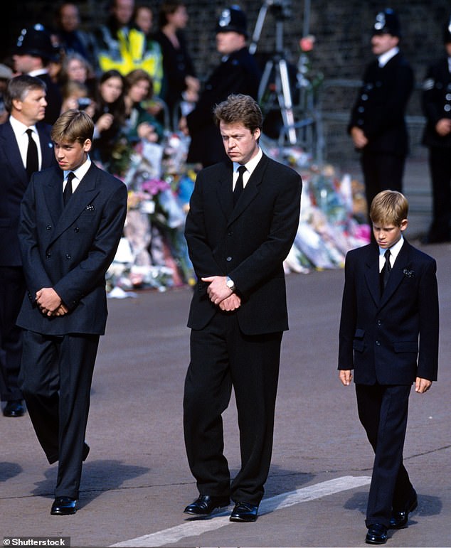 Harry was aged just 12 when Diana was fatally wounded in the crash. Pictured: The young prince with brother, William and his uncle, Charles Spencer at Diana's funeral in 1997
