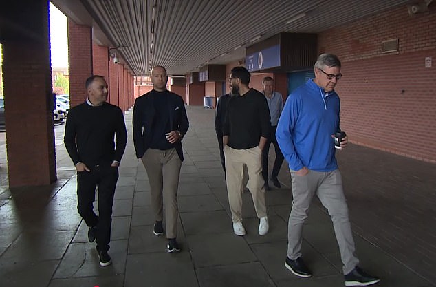 A deal to purchase the Glasgow giants by 49ers Enterprises is close. Pictured: Paraag Marathe, Andrew Cavenagh and a group of US investors are shown round Ibrox