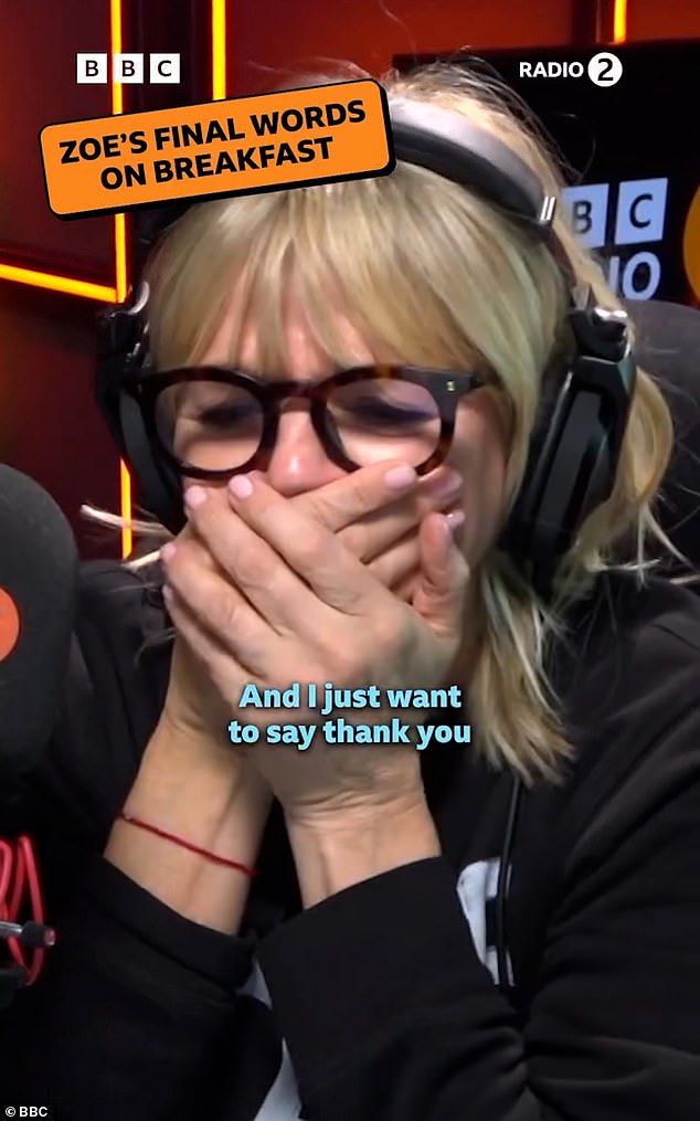 Radio presenter Zoe, 54, stepped down from her BBC Radio 2 breakfast show in December to 'focus on her family', bidding farewell to her £950,000 salary