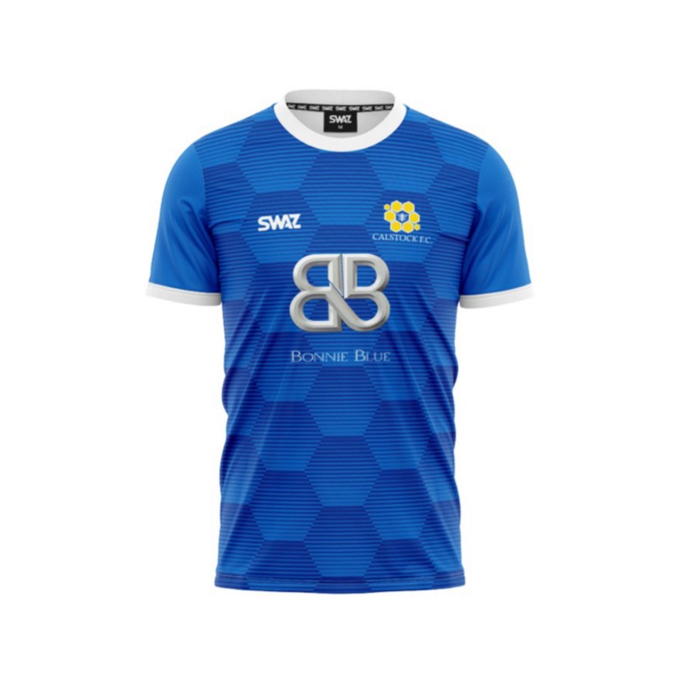 Calstock FC soccer jersey sponsored by Bonnie Blue.