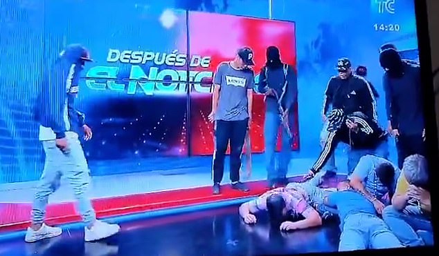 Men with their faces covered entered the set of the TC Television network in the port city of Guayaquil and shouted that they had bombs