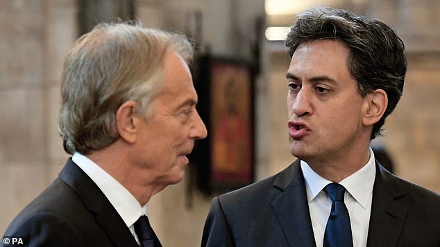 Former prime minister Tony Blair and now Energy Secretary Ed Miliband, pictured together in 2018