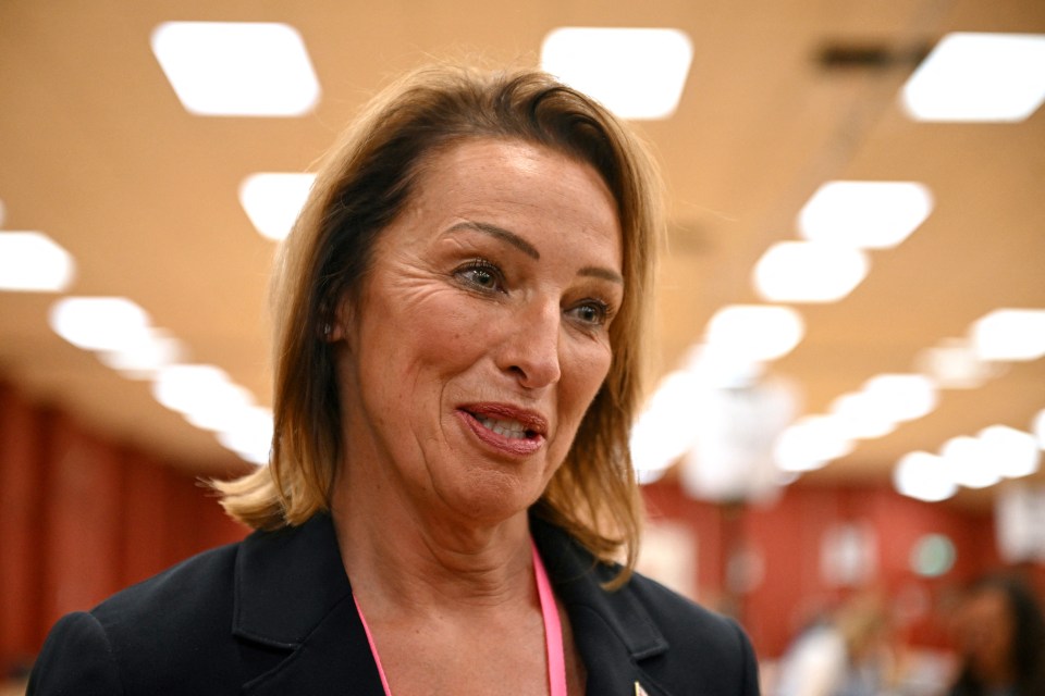 Sarah Pochin, Reform UK candidate, speaking to the press.