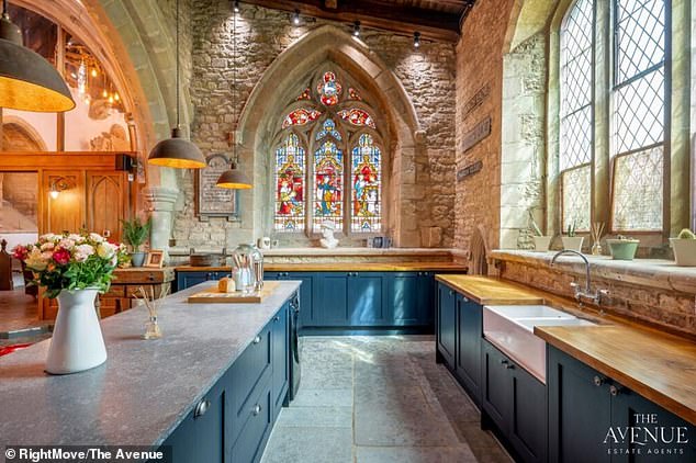 Stain glass windows are a prominent part of the church - and can be seen in multiple rooms including the main downstairs living area