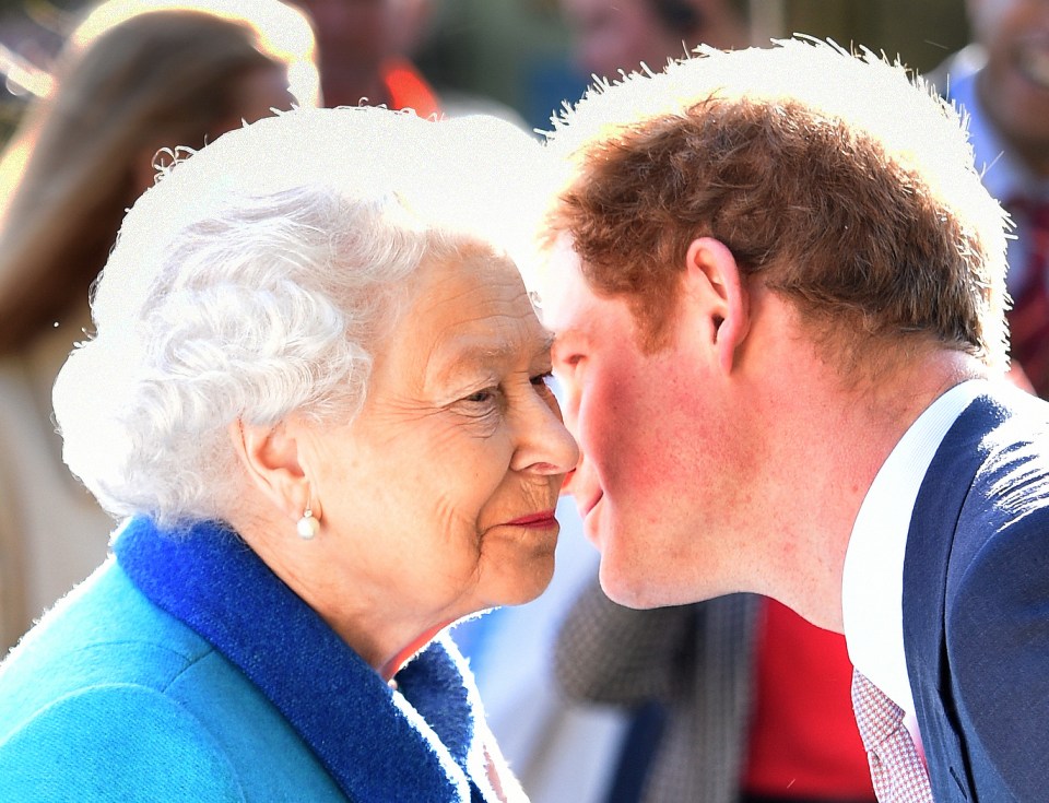Queen Elizabeth II and Prince Harry meeting.