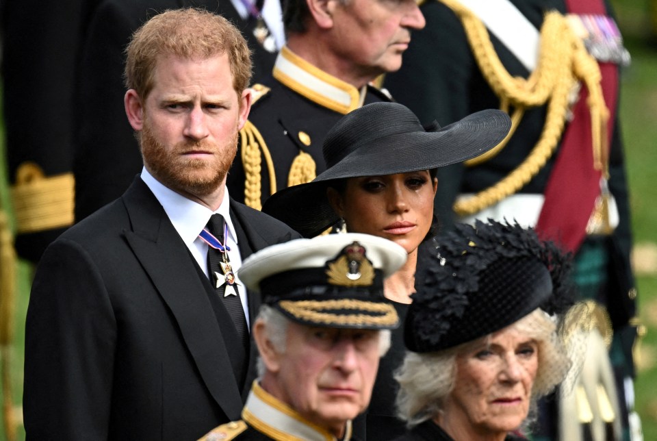 Prince Harry and Meghan, Duchess of Sussex, at Queen Elizabeth II's funeral.