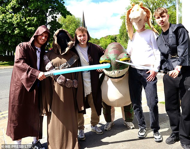 Pictured: A group of friends dressed as Star Wars characters taking part in the Otley Run