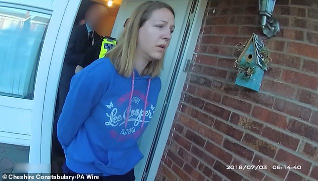 Lucy Letby being arrested at her home in Chester on July 3, 2018