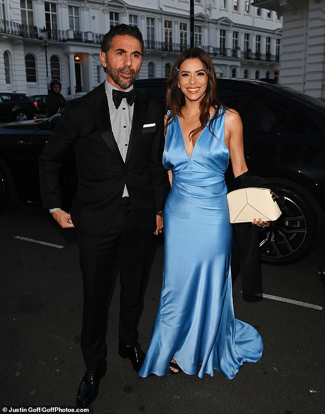 Eva Longoria and her husband José Bastón looked glamorous as they led the star-studded arrivals at David Beckham 's lavish 50th birthday celebrations in London on Saturday