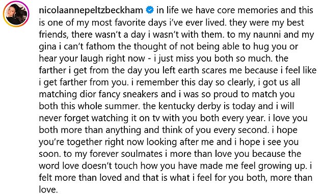 While the family prepared for the party, Nicola shared a heartfelt tribute to her 'naunni and gina' on social media