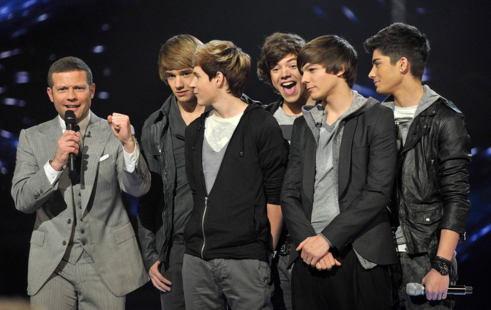Dermot O'Leary with One Direction on The X Factor.