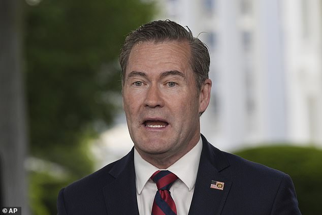 Mr Waltz (pictured), 51, was thought to have been fired because he accidentally added a journalist to a group chat about plans to attack Yemen's Houthi terrorist group, causing embarrassment for the Trump administration when the news broke in March