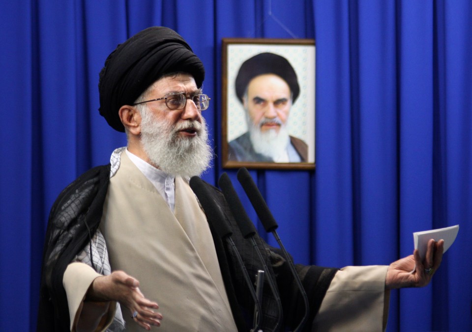 Ayatollah Ali Khamenei giving a sermon in Tehran.