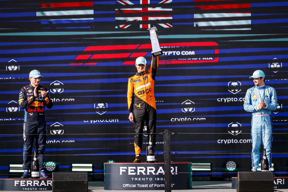 Formula 1 podium: drivers celebrating.
