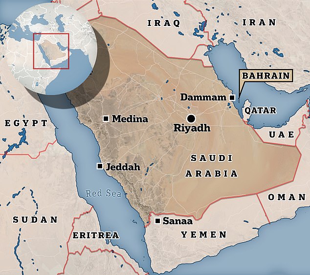 A map of Saudi Arabia, which comprises the majority of territory on the Arabian Peninsula