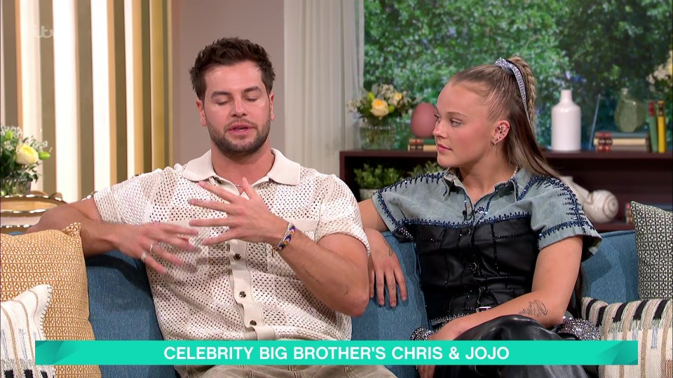 Chris Hughes and JoJo Siwa on a talk show.
