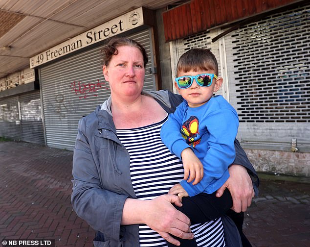 Mother of four Danielle Kirman, 36, said: 'Even the £1 shop shut down. That says it all'. She is pictured here with one of her children
