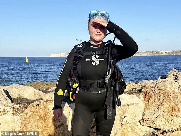 Megan Carr, 24, was on a family holiday in Spain in July when her father noticed she had a lump growing in her neck