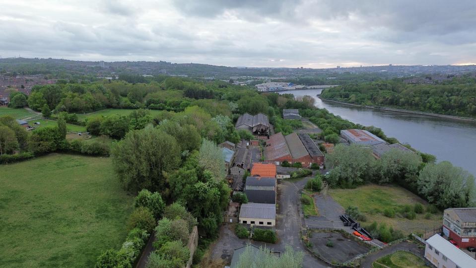 Aerial view of Fairfield Industrial Park in Gateshead, where a fire occurred.