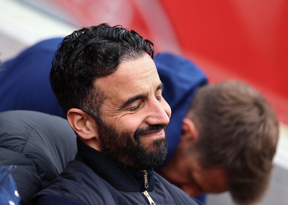Ruben Amorim, Manchester United manager, sitting in the dugout.