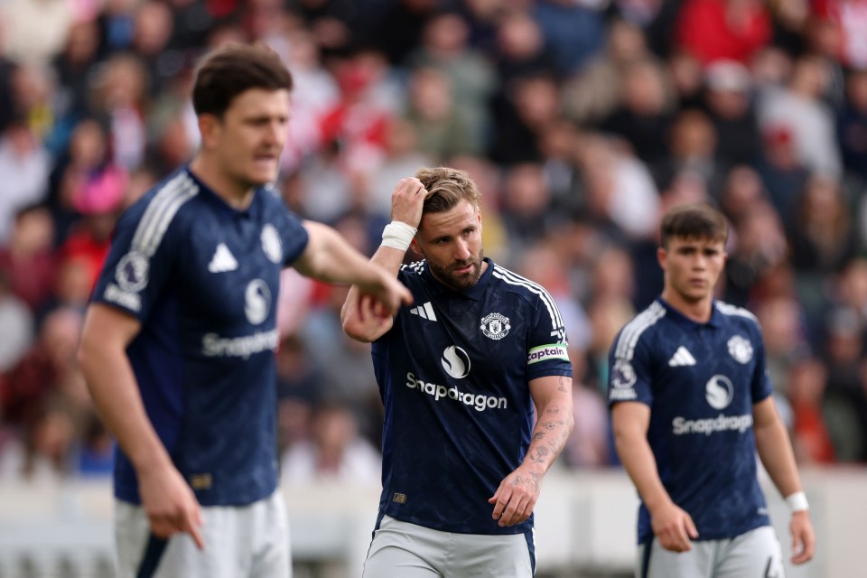 Luke Shaw of Manchester United reacts during a soccer match.