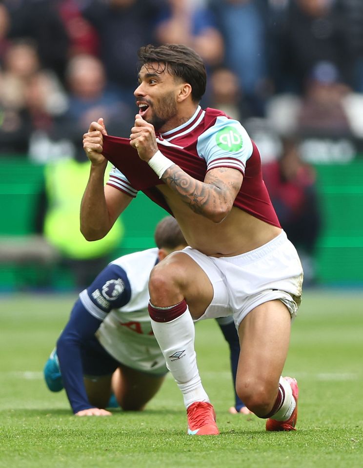 Lucas Paquetá of West Ham United in frustration after being booked.