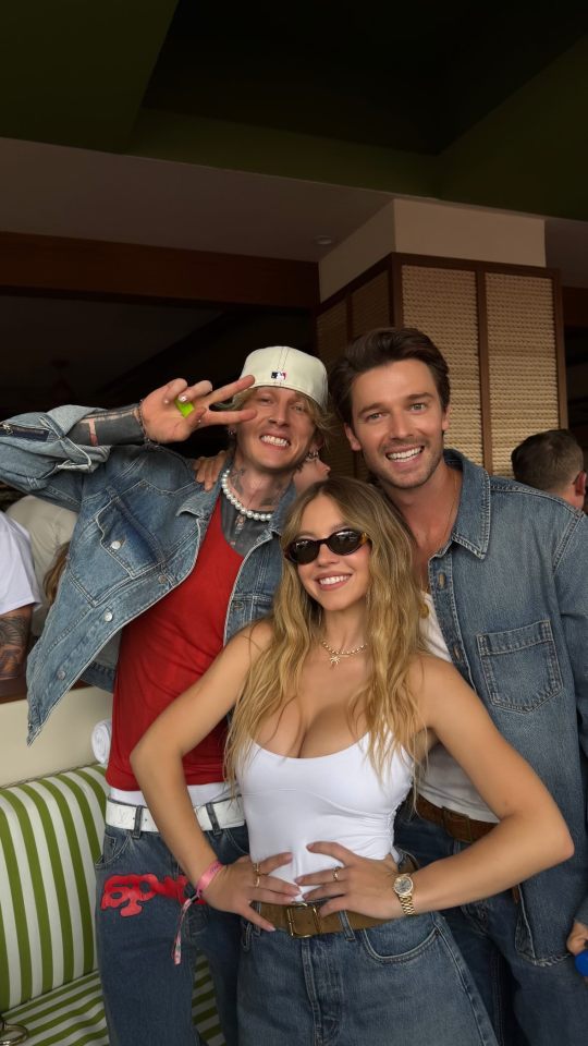 Sydney Sweeney with Machine Gun Kelly and another man.