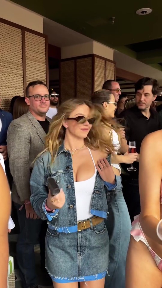 Sydney Sweeney in double denim with Machine Gun Kelly.