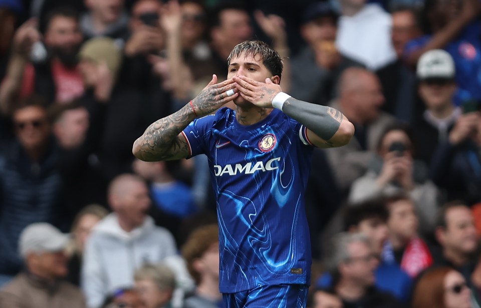Enzo Fernandez of Chelsea celebrates scoring a goal.