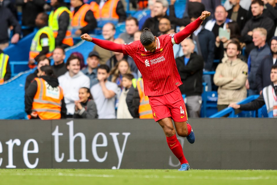 Virgil van Dijk of Liverpool celebrating a goal.