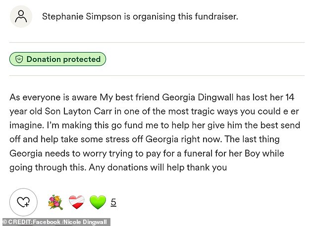 Family friend Stephanie Simpson has been fundraising towards the cost of Layton's funeral