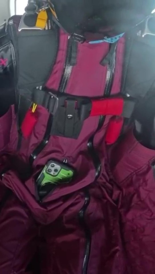 iPhone in a skydiver's jacket pocket.