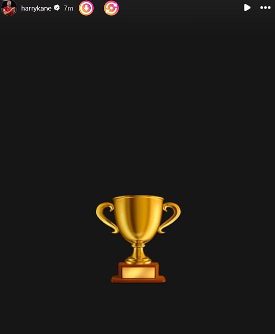 Kane, 31, posted an emoji of a trophy on his Instagram story to celebrate on Sunday